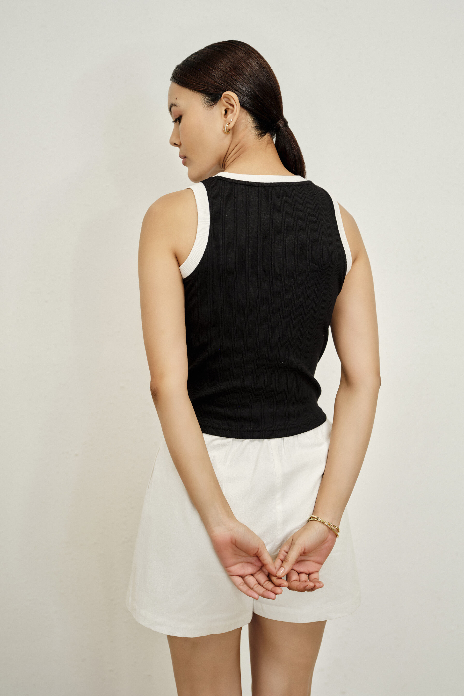 Black Ribbed Tank Top, Black, image 5